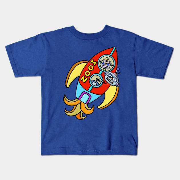 To the Moon Robotman Kids T-Shirt by Lynndarakos